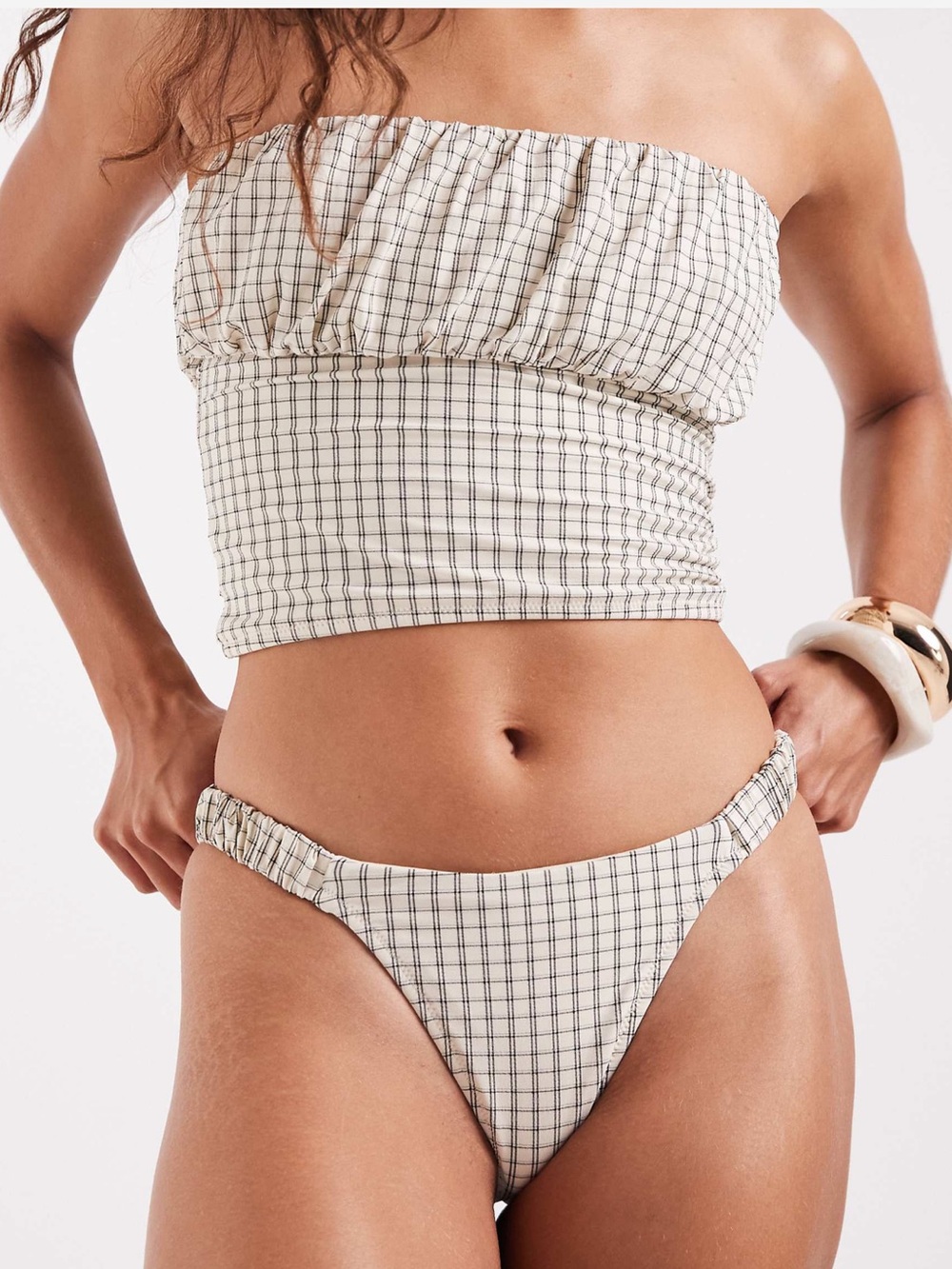 ASOS Piper Paper touch ruched front bandeau tankini top & bikini bottoms Size 6